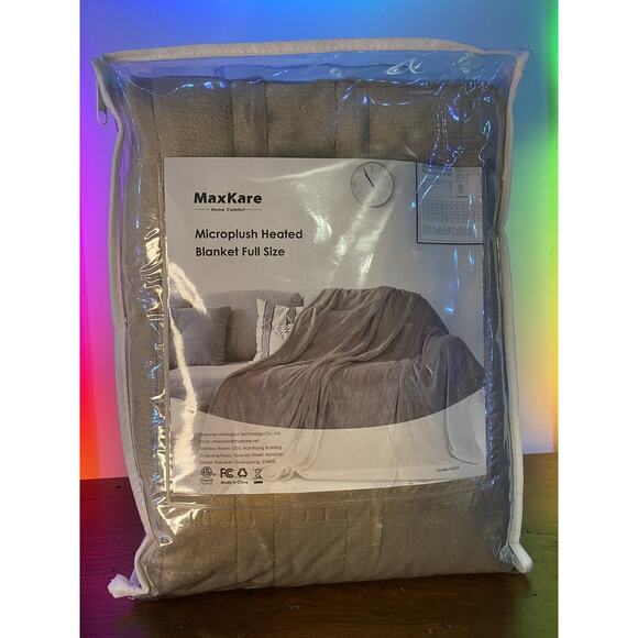 MaxKare Microplush Heated Blanket Full Size New in Package Tan/Brown - Picture 1 of 9